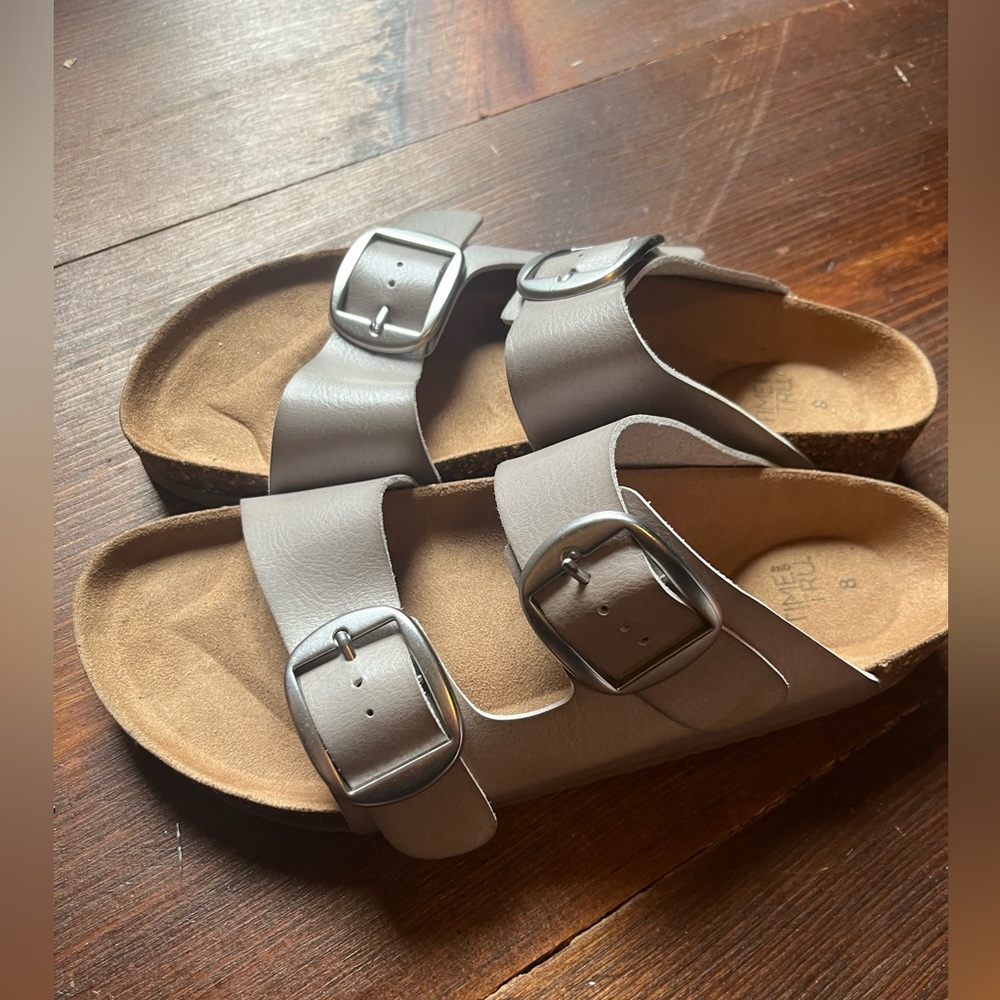 Time and Tru grey buckle sandals